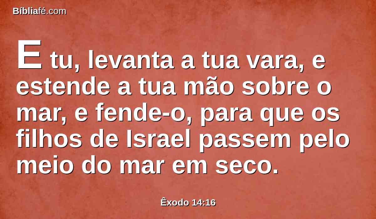 E tu, levanta a tua vara, e estende a tua mão sobre o mar, e fende-o, para que os filhos de Israel passem pelo meio do mar em seco.