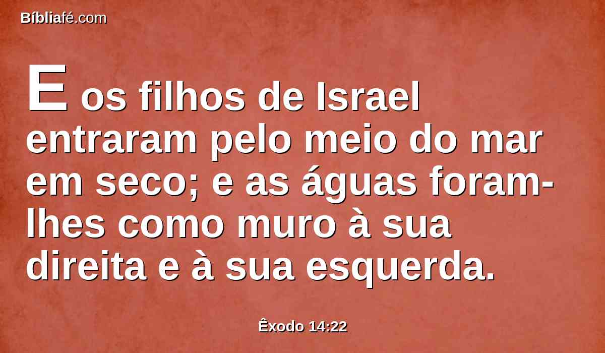 E os filhos de Israel entraram pelo meio do mar em seco; e as águas foram-lhes como muro à sua direita e à sua esquerda.