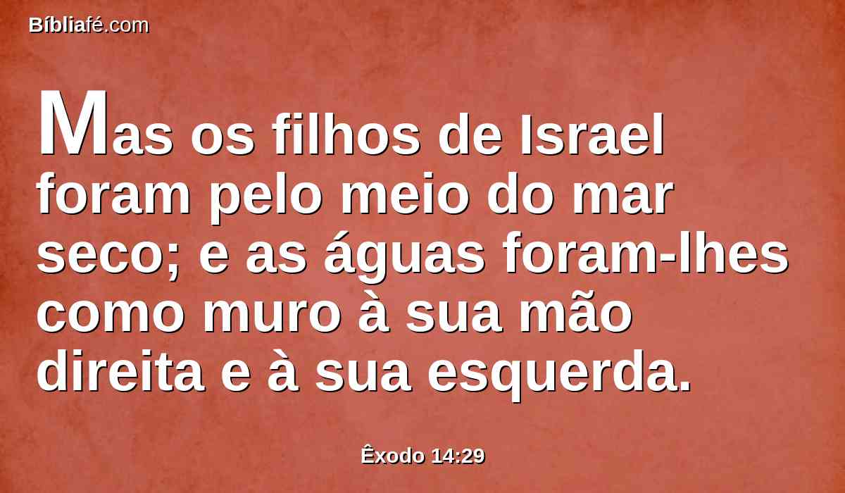 Mas os filhos de Israel foram pelo meio do mar seco; e as águas foram-lhes como muro à sua mão direita e à sua esquerda.