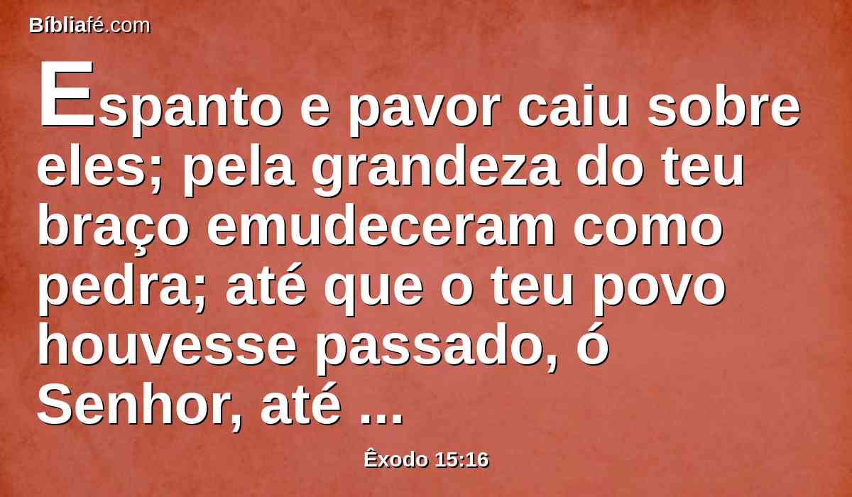 Espanto e pavor caiu sobre eles; pela grandeza do teu braço emudeceram como pedra; até que o teu povo houvesse passado, ó Senhor, até que passasse este povo que adquiriste.