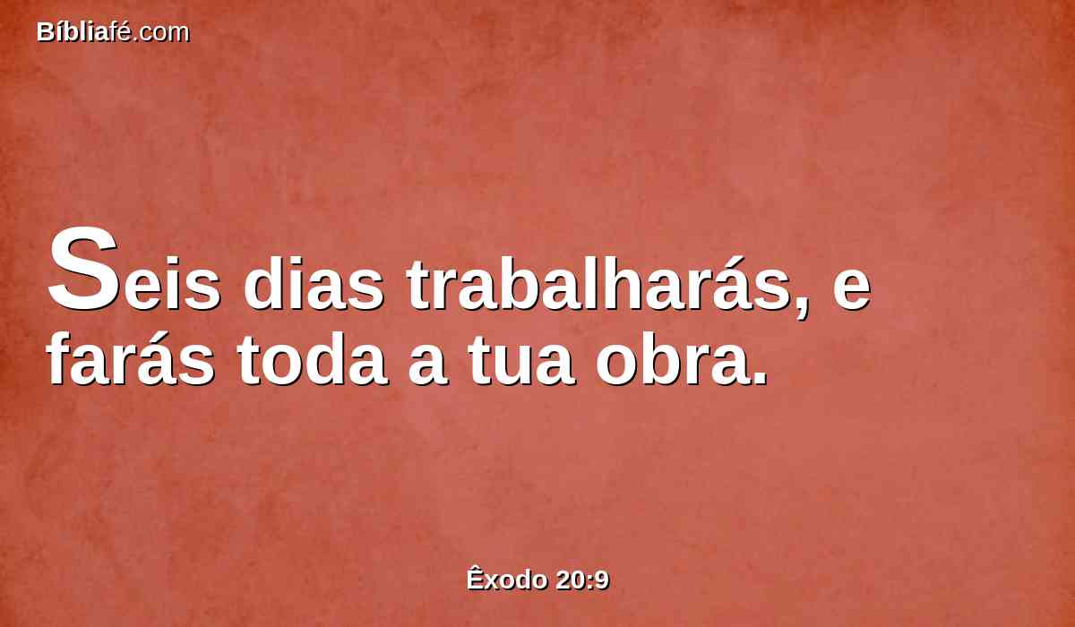 Seis dias trabalharás, e farás toda a tua obra.