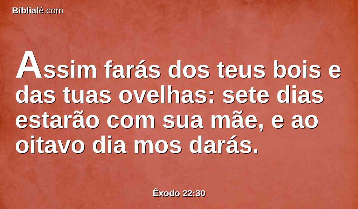 Assim farás dos teus bois e das tuas ovelhas: sete dias estarão com sua mãe, e ao oitavo dia mos darás.