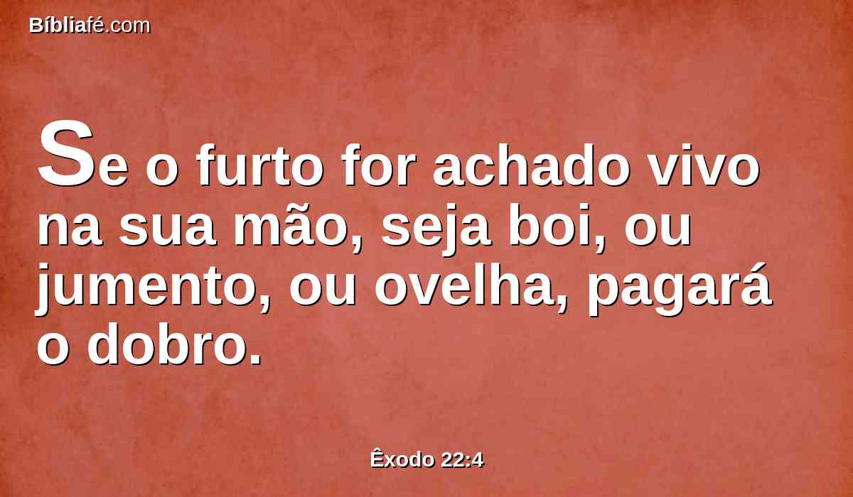 Se o furto for achado vivo na sua mão, seja boi, ou jumento, ou ovelha, pagará o dobro.