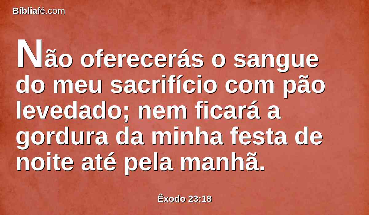 Não oferecerás o sangue do meu sacrifício com pão levedado; nem ficará a gordura da minha festa de noite até pela manhã.