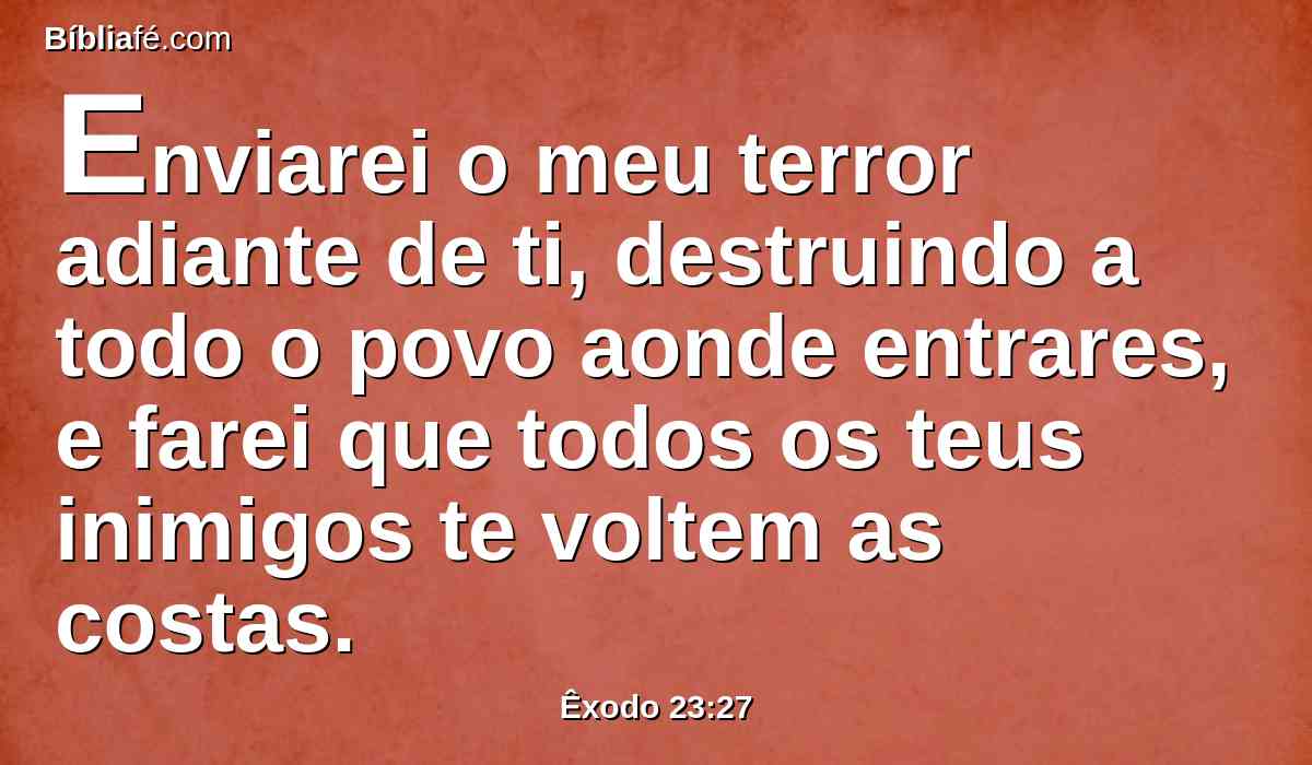 Enviarei o meu terror adiante de ti, destruindo a todo o povo aonde entrares, e farei que todos os teus inimigos te voltem as costas.