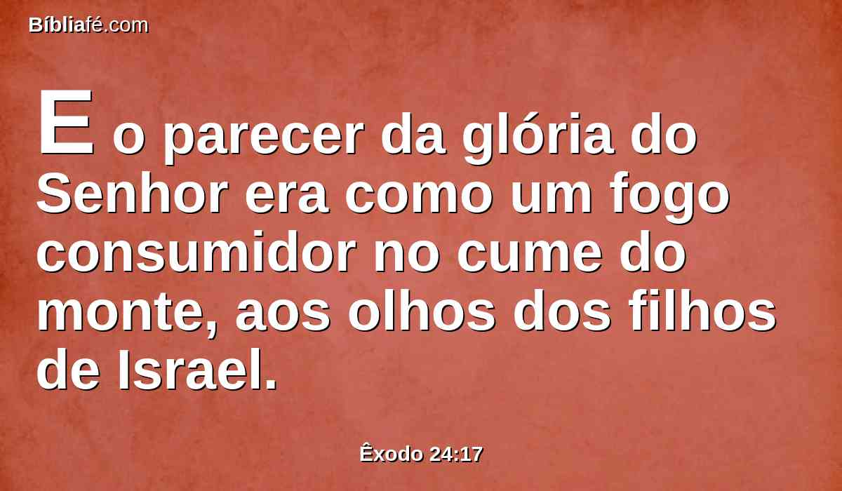 E o parecer da glória do Senhor era como um fogo consumidor no cume do monte, aos olhos dos filhos de Israel.