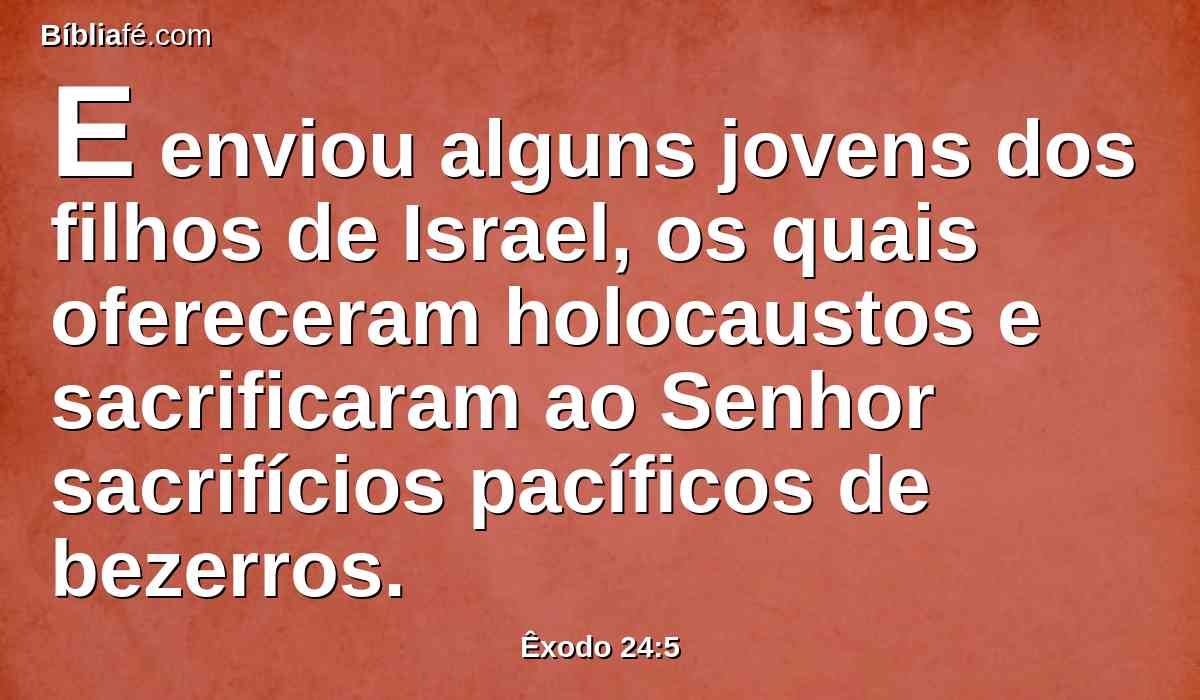 E enviou alguns jovens dos filhos de Israel, os quais ofereceram holocaustos e sacrificaram ao Senhor sacrifícios pacíficos de bezerros.