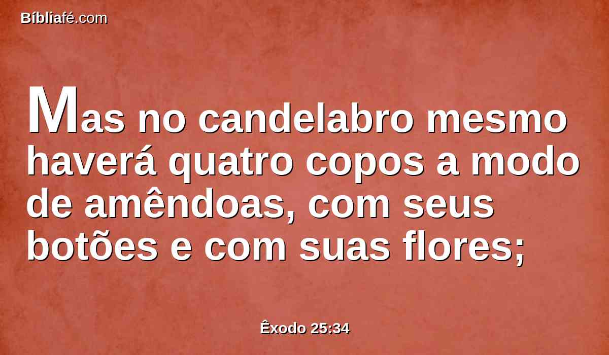 Mas no candelabro mesmo haverá quatro copos a modo de amêndoas, com seus botões e com suas flores;