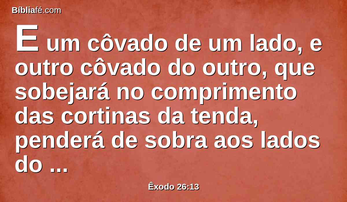 E um côvado de um lado, e outro côvado do outro, que sobejará no comprimento das cortinas da tenda, penderá de sobra aos lados do tabernáculo de um e de outro lado, para cobri-lo.