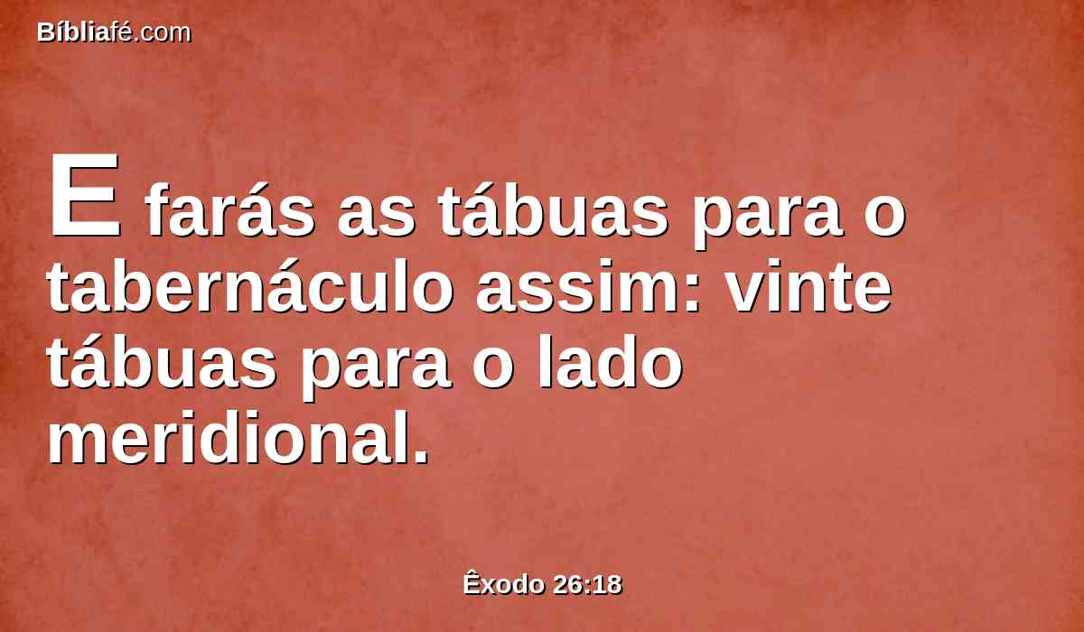 E farás as tábuas para o tabernáculo assim: vinte tábuas para o lado meridional.