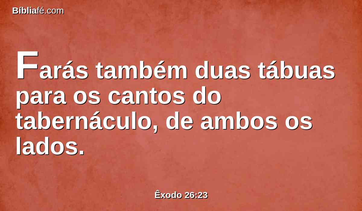 Farás também duas tábuas para os cantos do tabernáculo, de ambos os lados.