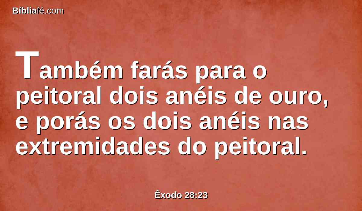 Também farás para o peitoral dois anéis de ouro, e porás os dois anéis nas extremidades do peitoral.