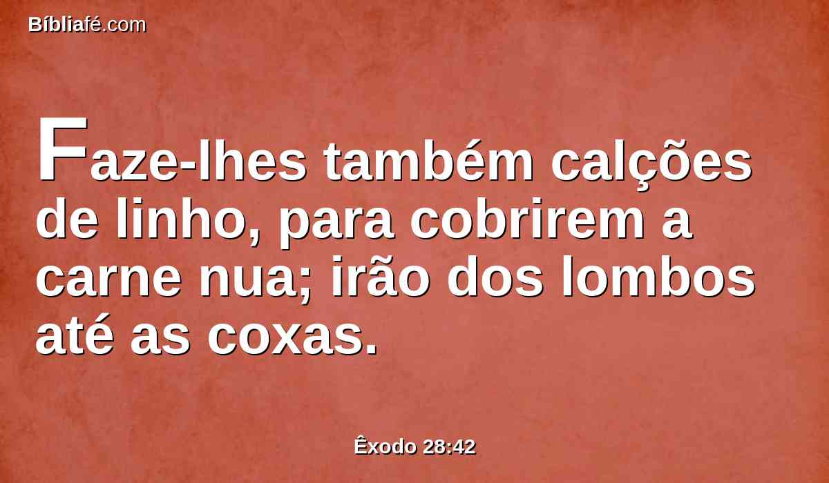 Faze-lhes também calções de linho, para cobrirem a carne nua; irão dos lombos até as coxas.