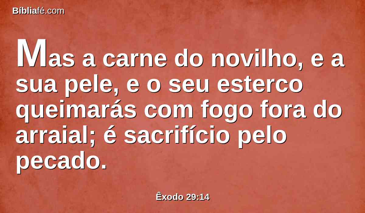 Mas a carne do novilho, e a sua pele, e o seu esterco queimarás com fogo fora do arraial; é sacrifício pelo pecado.