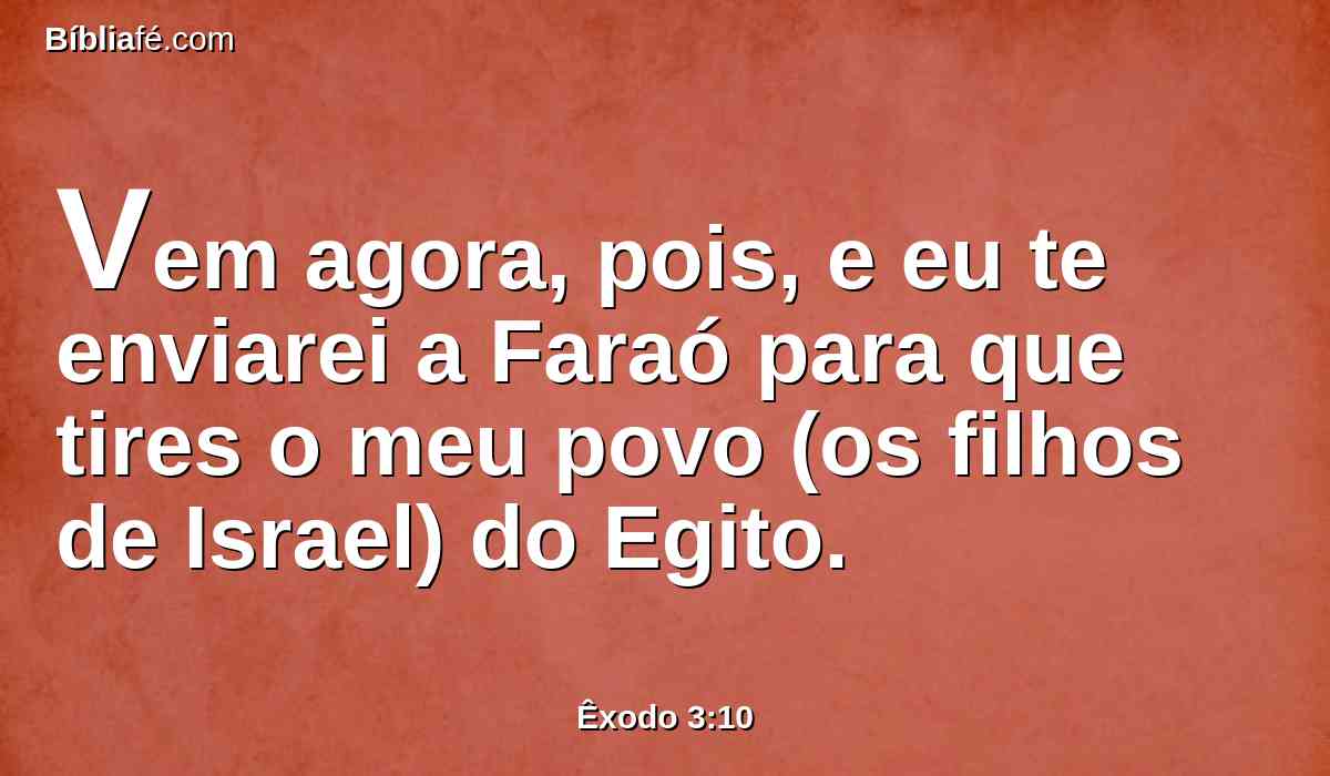 Vem agora, pois, e eu te enviarei a Faraó para que tires o meu povo (os filhos de Israel) do Egito.