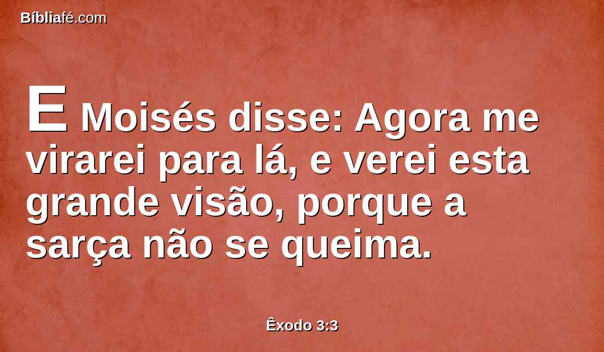 E Moisés disse: Agora me virarei para lá, e verei esta grande visão, porque a sarça não se queima.