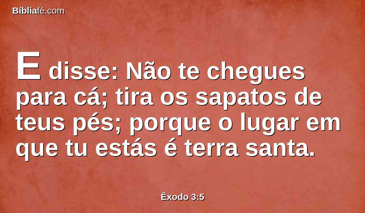 E disse: Não te chegues para cá; tira os sapatos de teus pés; porque o lugar em que tu estás é terra santa.