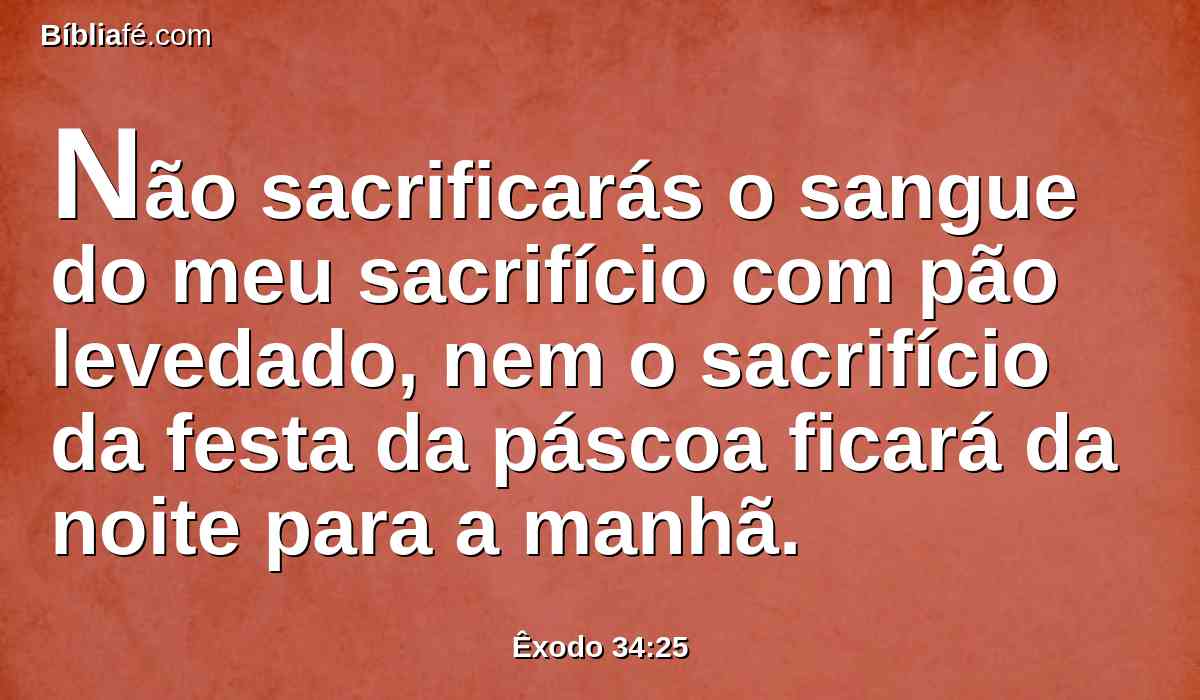 Não sacrificarás o sangue do meu sacrifício com pão levedado, nem o sacrifício da festa da páscoa ficará da noite para a manhã.