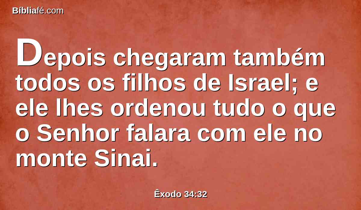 Depois chegaram também todos os filhos de Israel; e ele lhes ordenou tudo o que o Senhor falara com ele no monte Sinai.