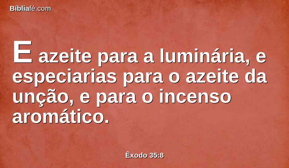 E azeite para a luminária, e especiarias para o azeite da unção, e para o incenso aromático.