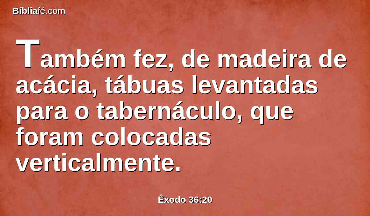 Também fez, de madeira de acácia, tábuas levantadas para o tabernáculo, que foram colocadas verticalmente.