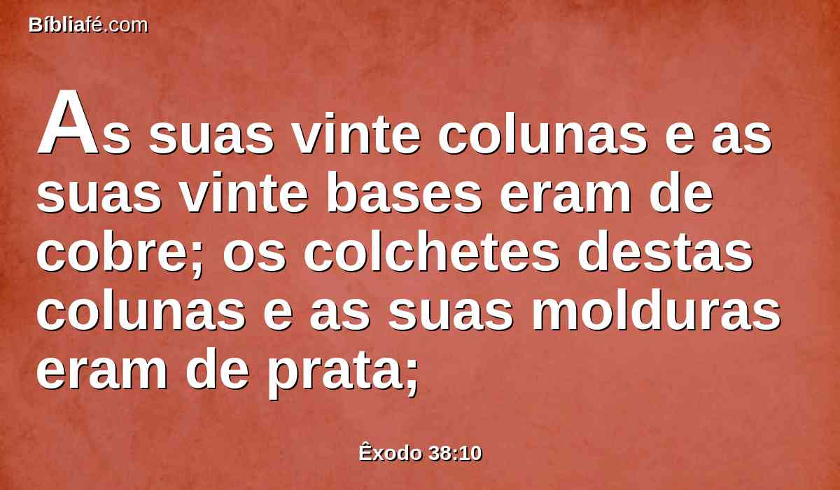 As suas vinte colunas e as suas vinte bases eram de cobre; os colchetes destas colunas e as suas molduras eram de prata;