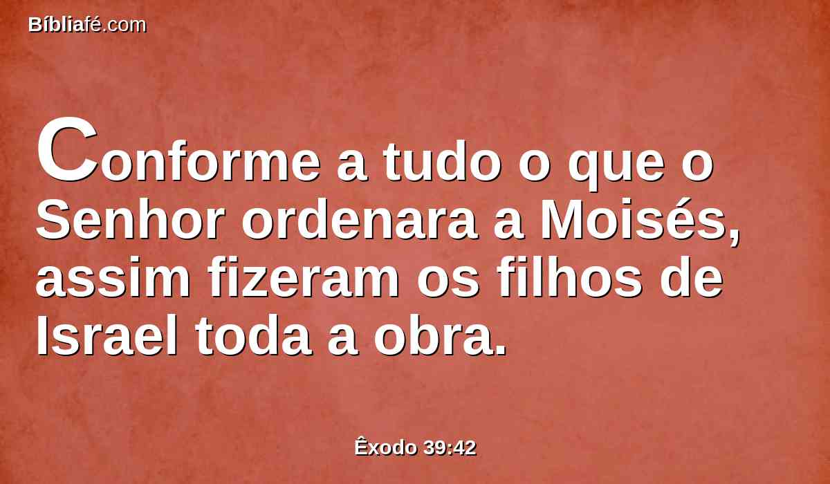 Conforme a tudo o que o Senhor ordenara a Moisés, assim fizeram os filhos de Israel toda a obra.