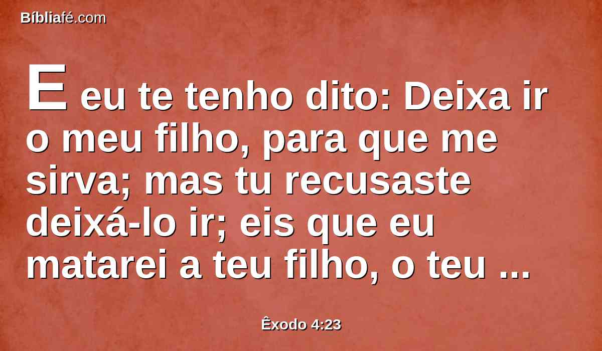 E eu te tenho dito: Deixa ir o meu filho, para que me sirva; mas tu recusaste deixá-lo ir; eis que eu matarei a teu filho, o teu primogênito.