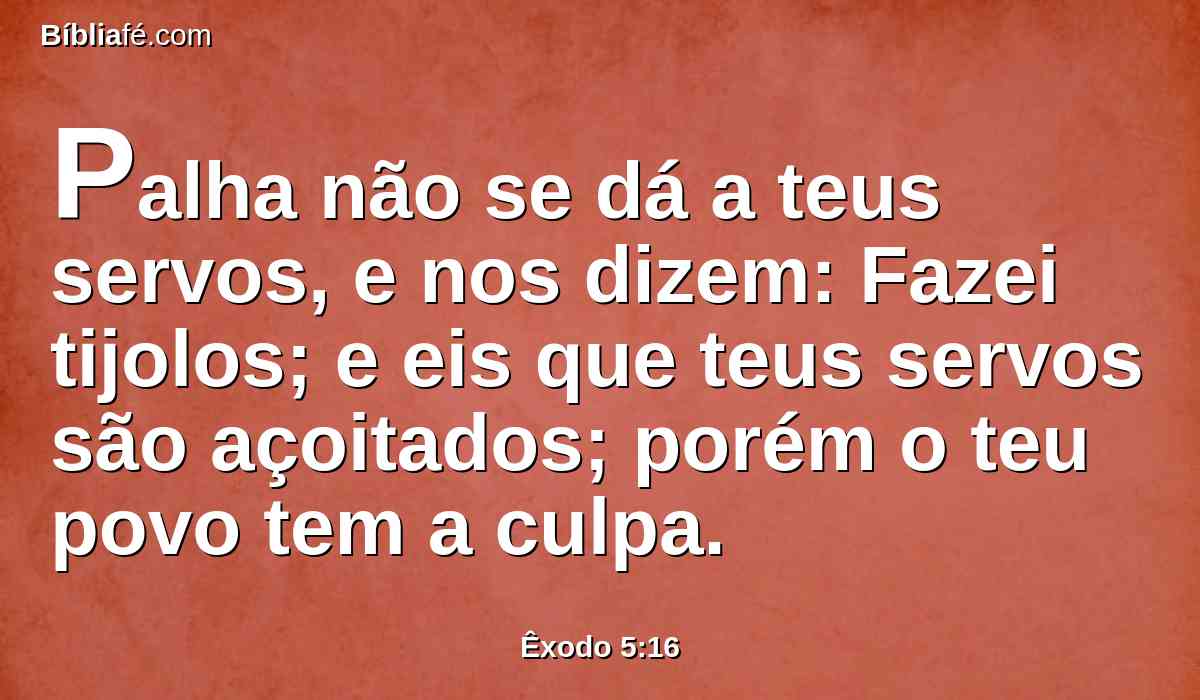 Palha não se dá a teus servos, e nos dizem: Fazei tijolos; e eis que teus servos são açoitados; porém o teu povo tem a culpa.