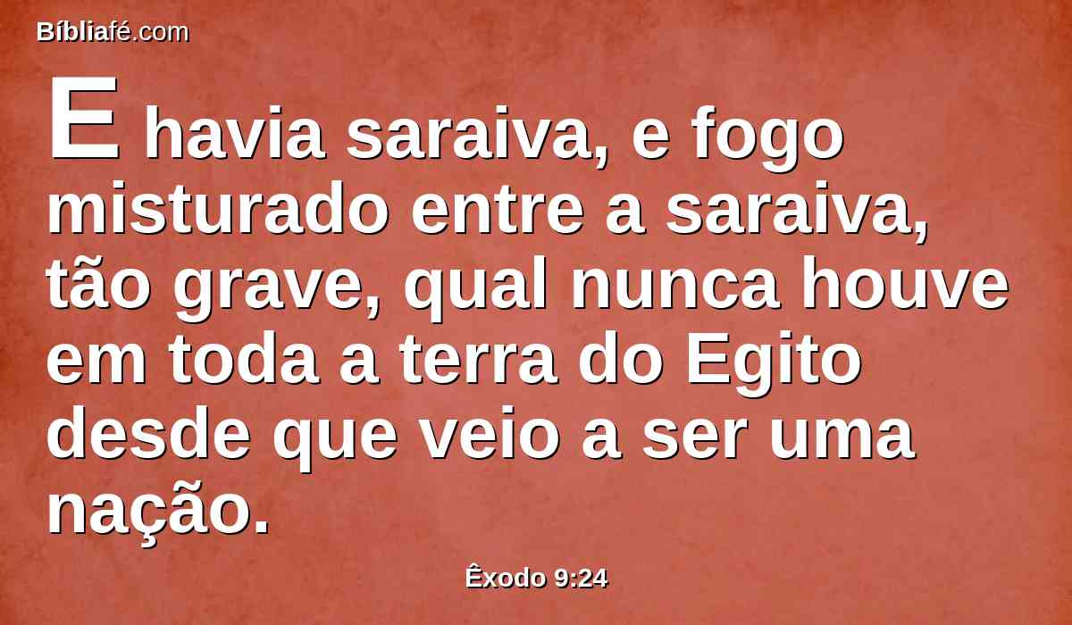 E havia saraiva, e fogo misturado entre a saraiva, tão grave, qual nunca houve em toda a terra do Egito desde que veio a ser uma nação.