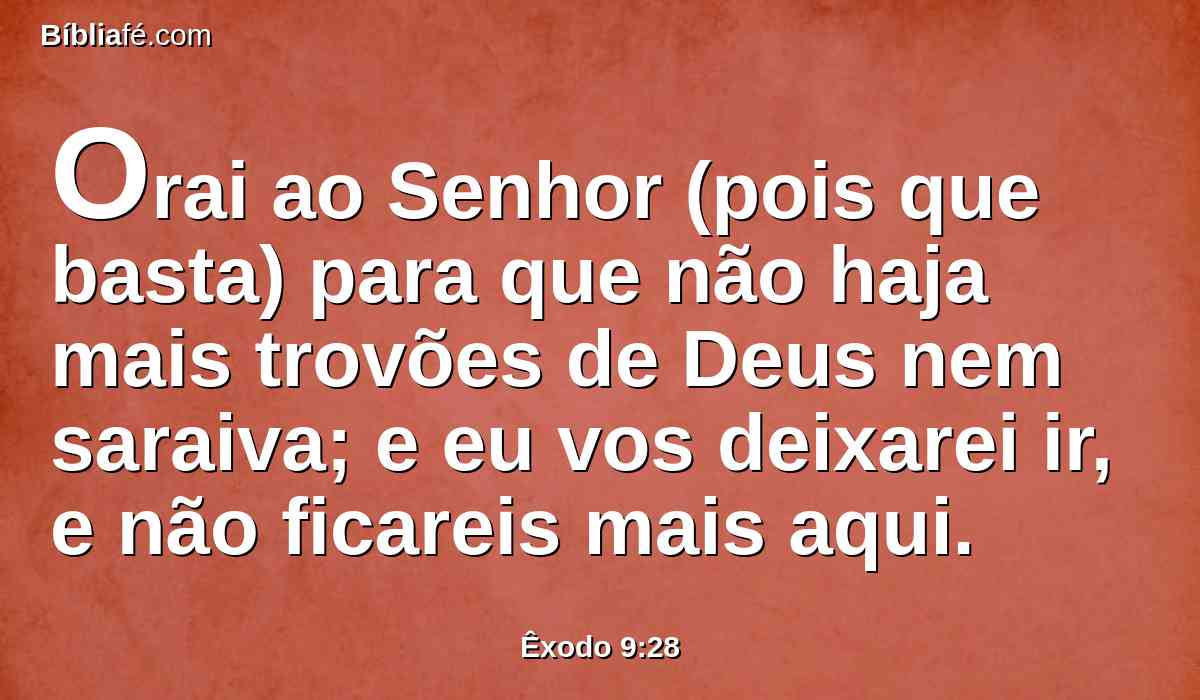 Orai ao Senhor (pois que basta) para que não haja mais trovões de Deus nem saraiva; e eu vos deixarei ir, e não ficareis mais aqui.