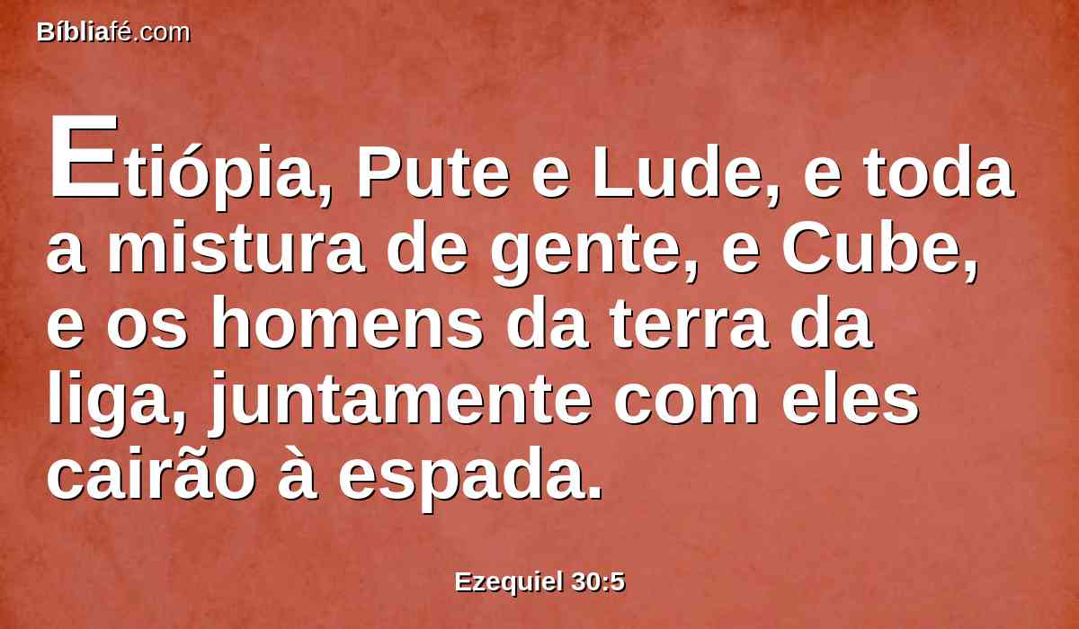 Etiópia, Pute e Lude, e toda a mistura de gente, e Cube, e os homens da terra da liga, juntamente com eles cairão à espada.