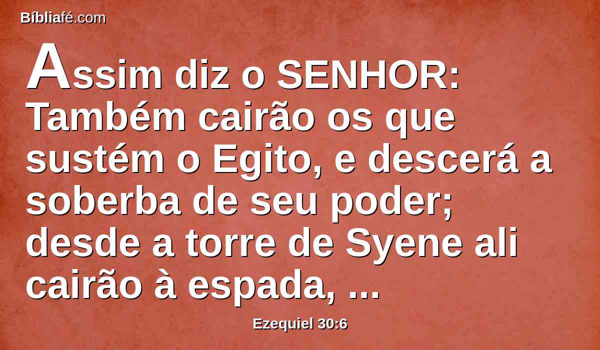 Assim diz o SENHOR: Também cairão os que sustém o Egito, e descerá a soberba de seu poder; desde a torre de Syene ali cairão à espada, diz o Senhor DEUS.