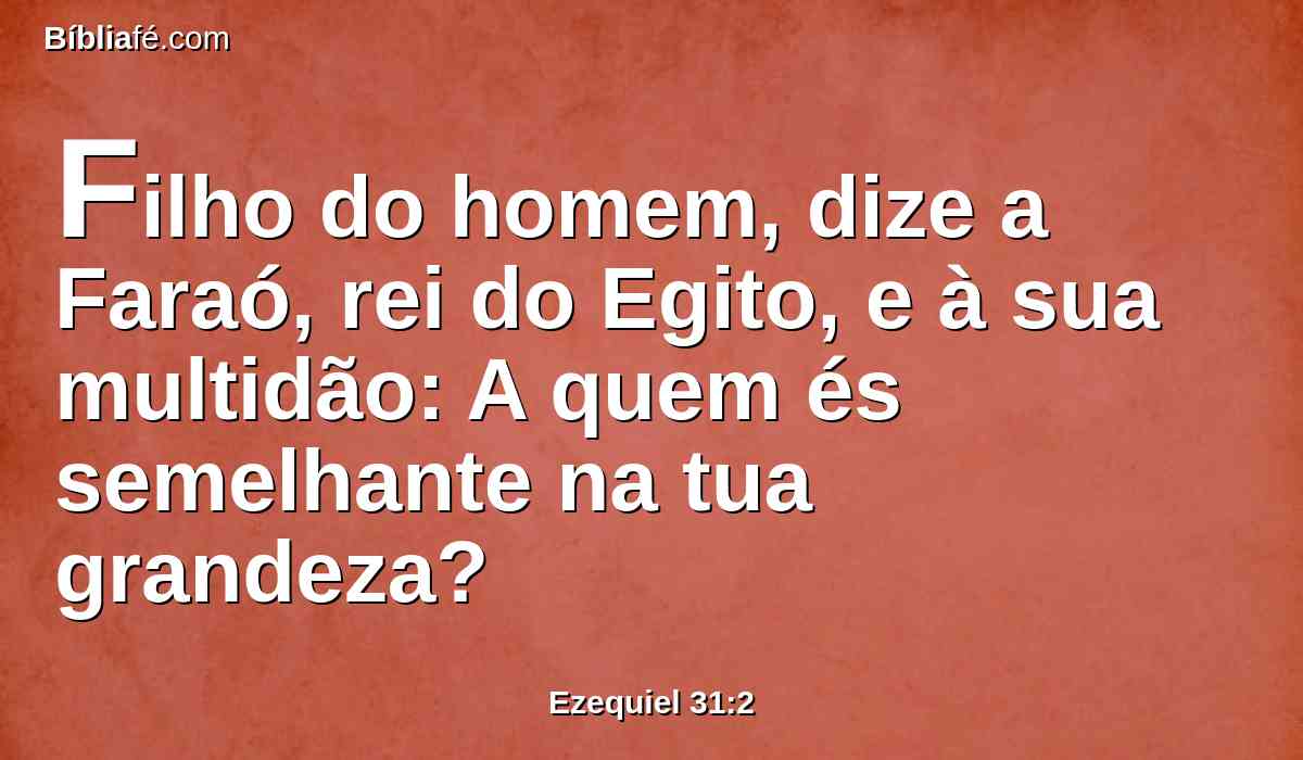 Filho do homem, dize a Faraó, rei do Egito, e à sua multidão: A quem és semelhante na tua grandeza?