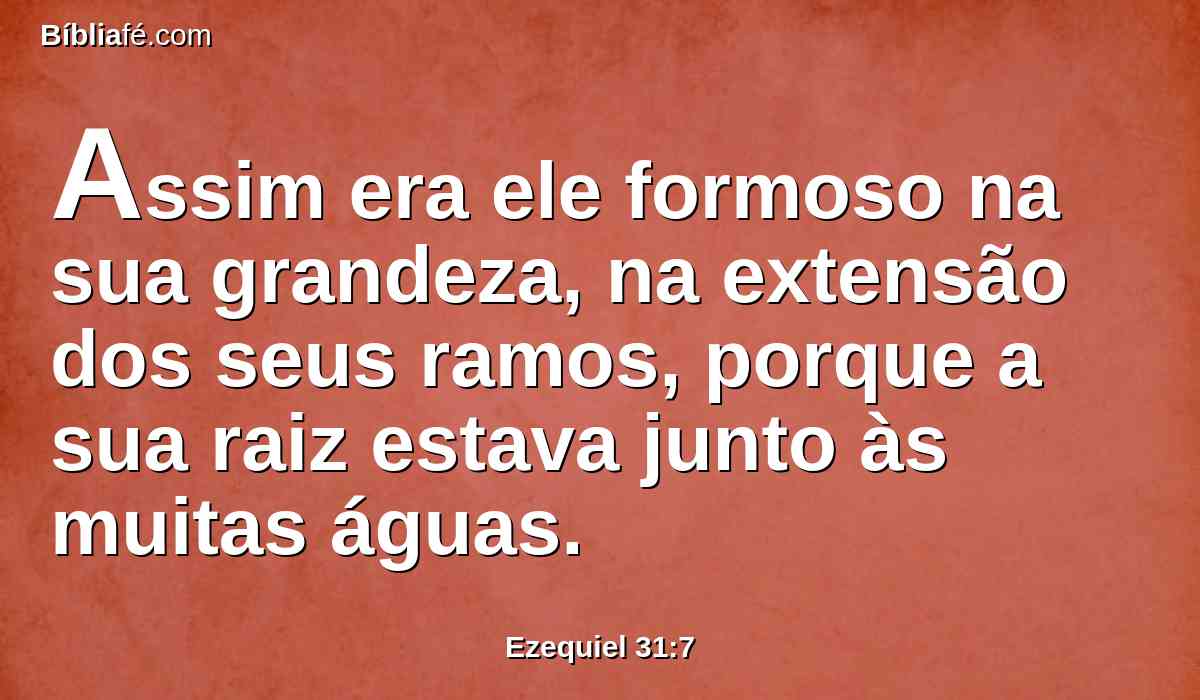 Assim era ele formoso na sua grandeza, na extensão dos seus ramos, porque a sua raiz estava junto às muitas águas.