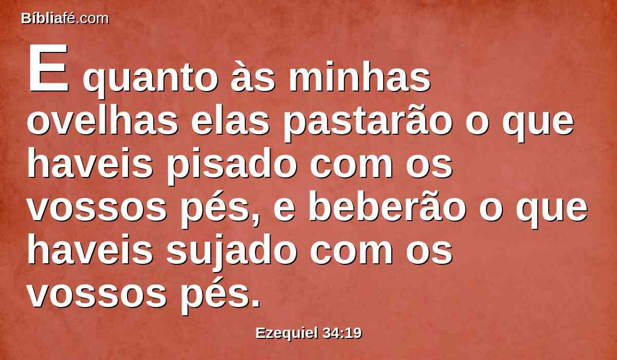 E quanto às minhas ovelhas elas pastarão o que haveis pisado com os vossos pés, e beberão o que haveis sujado com os vossos pés.