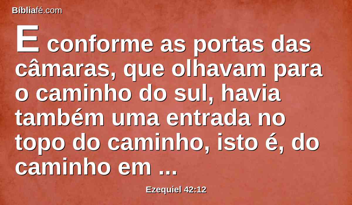 E conforme as portas das câmaras, que olhavam para o caminho do sul, havia também uma entrada no topo do caminho, isto é, do caminho em frente do muro direito, para o caminho do oriente, quando se entra por elas.