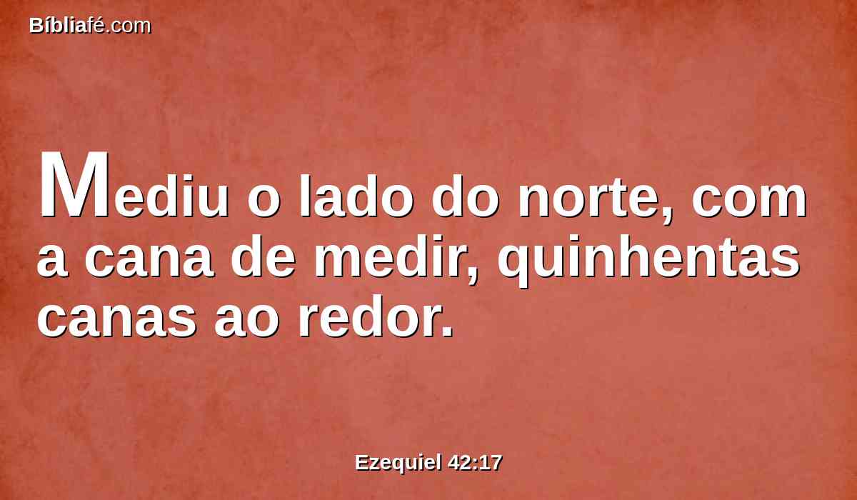 Mediu o lado do norte, com a cana de medir, quinhentas canas ao redor.