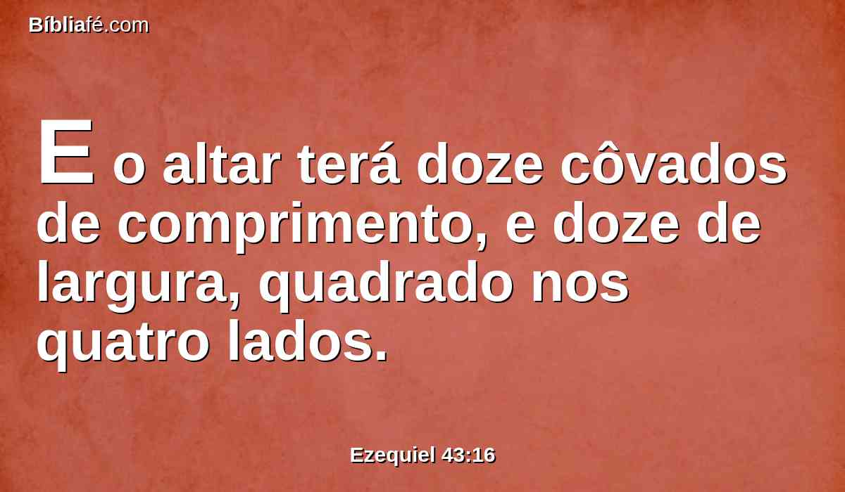 E o altar terá doze côvados de comprimento, e doze de largura, quadrado nos quatro lados.