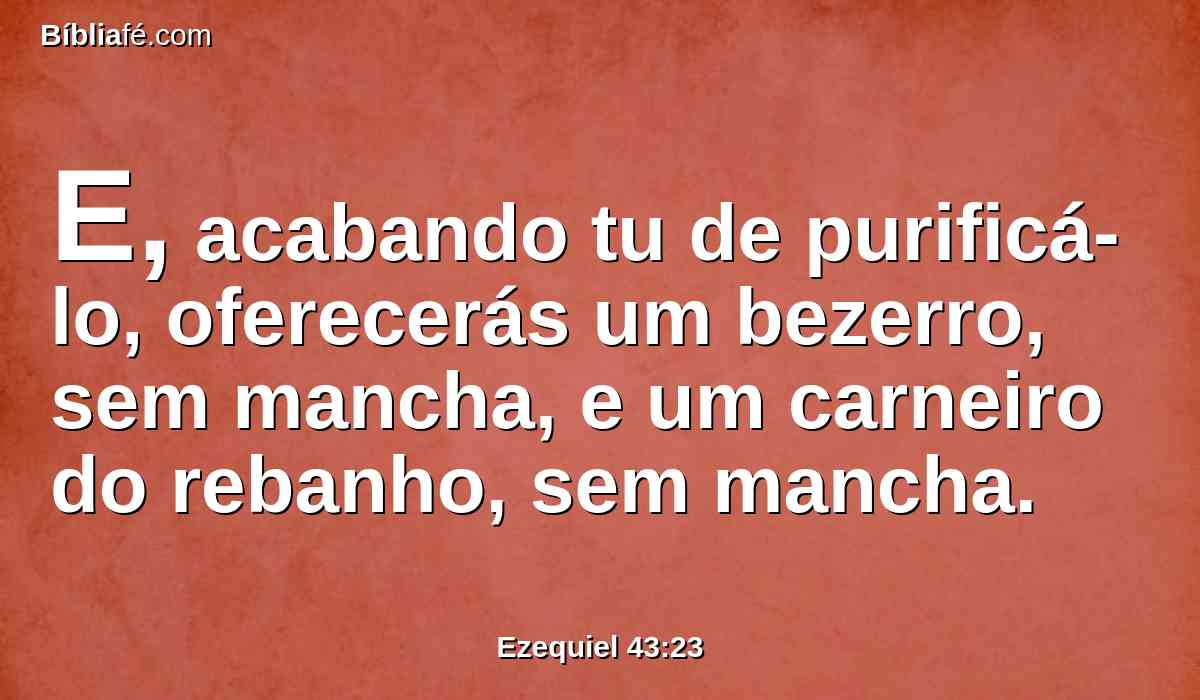 E, acabando tu de purificá-lo, oferecerás um bezerro, sem mancha, e um carneiro do rebanho, sem mancha.