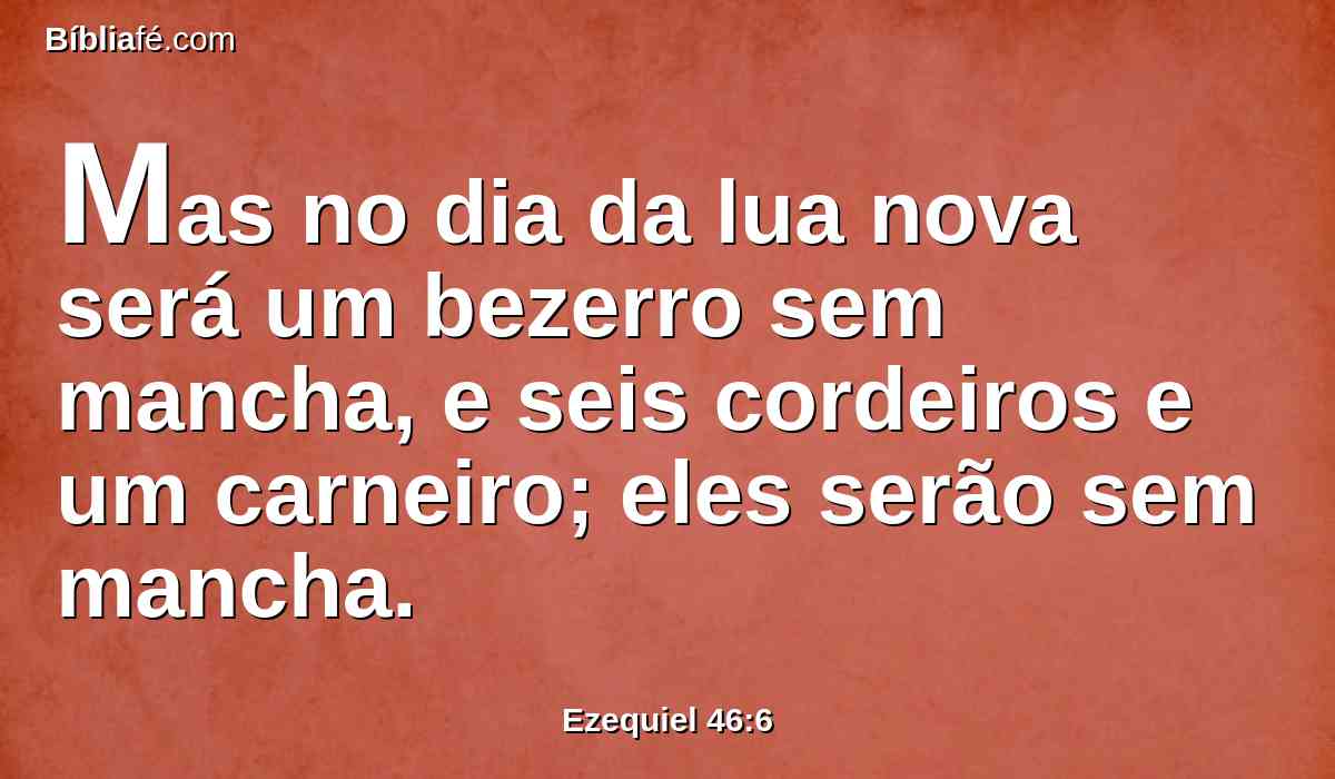 Mas no dia da lua nova será um bezerro sem mancha, e seis cordeiros e um carneiro; eles serão sem mancha.