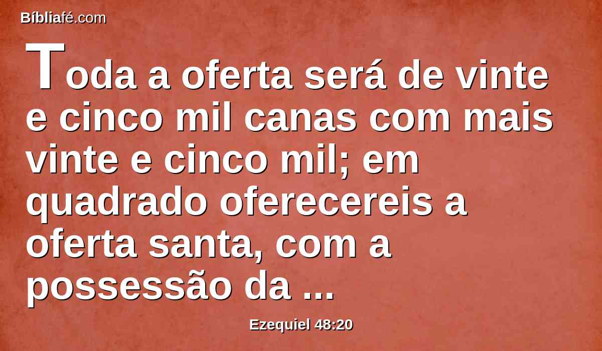 Toda a oferta será de vinte e cinco mil canas com mais vinte e cinco mil; em quadrado oferecereis a oferta santa, com a possessão da cidade.