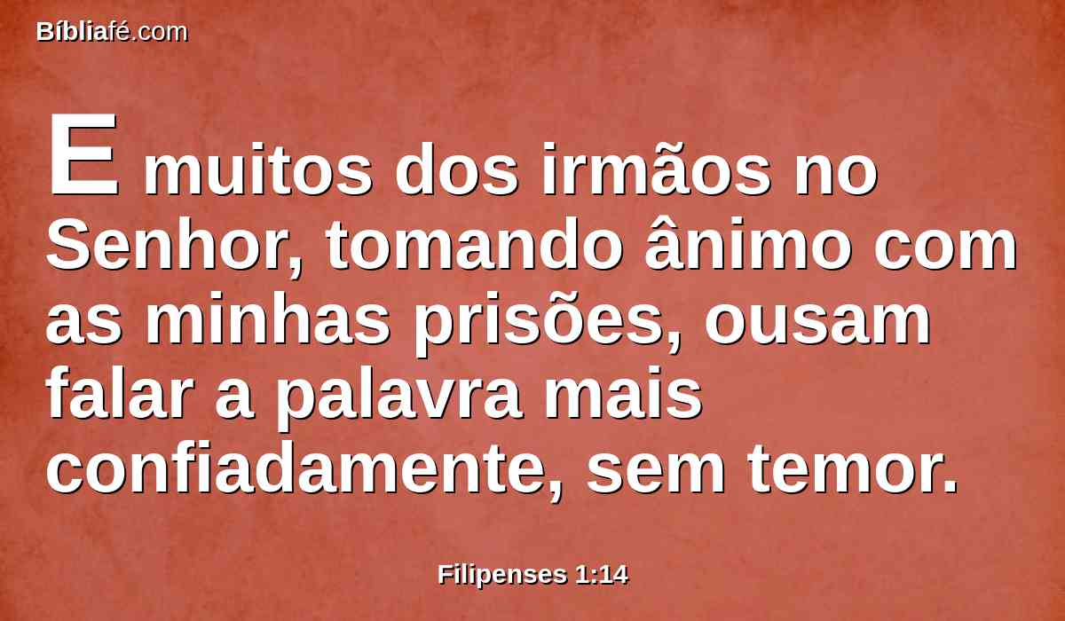 E muitos dos irmãos no Senhor, tomando ânimo com as minhas prisões, ousam falar a palavra mais confiadamente, sem temor.