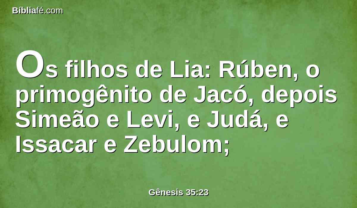 Os filhos de Lia: Rúben, o primogênito de Jacó, depois Simeão e Levi, e Judá, e Issacar e Zebulom;