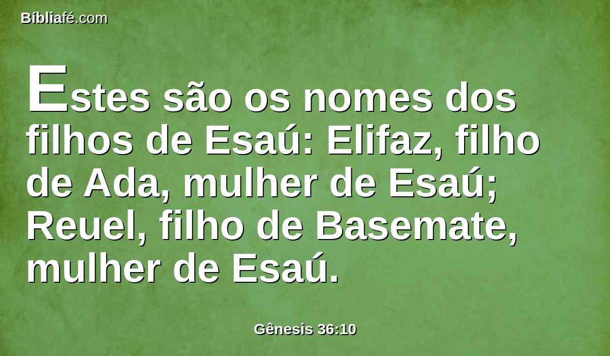 Estes são os nomes dos filhos de Esaú: Elifaz, filho de Ada, mulher de Esaú; Reuel, filho de Basemate, mulher de Esaú.