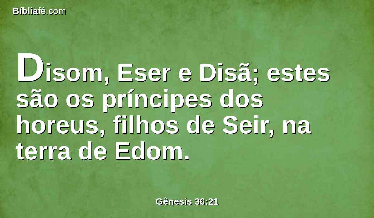 Disom, Eser e Disã; estes são os príncipes dos horeus, filhos de Seir, na terra de Edom.