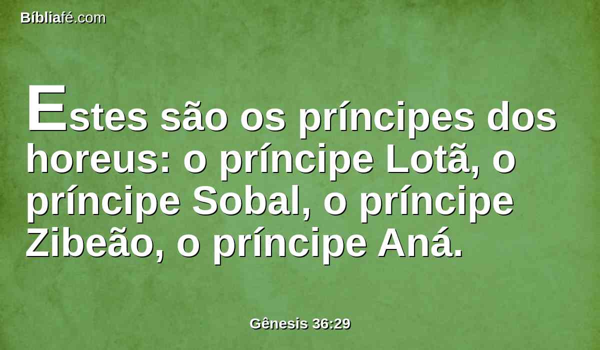Estes são os príncipes dos horeus: o príncipe Lotã, o príncipe Sobal, o príncipe Zibeão, o príncipe Aná.