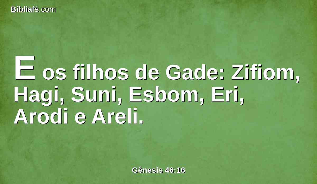 E os filhos de Gade: Zifiom, Hagi, Suni, Esbom, Eri, Arodi e Areli.