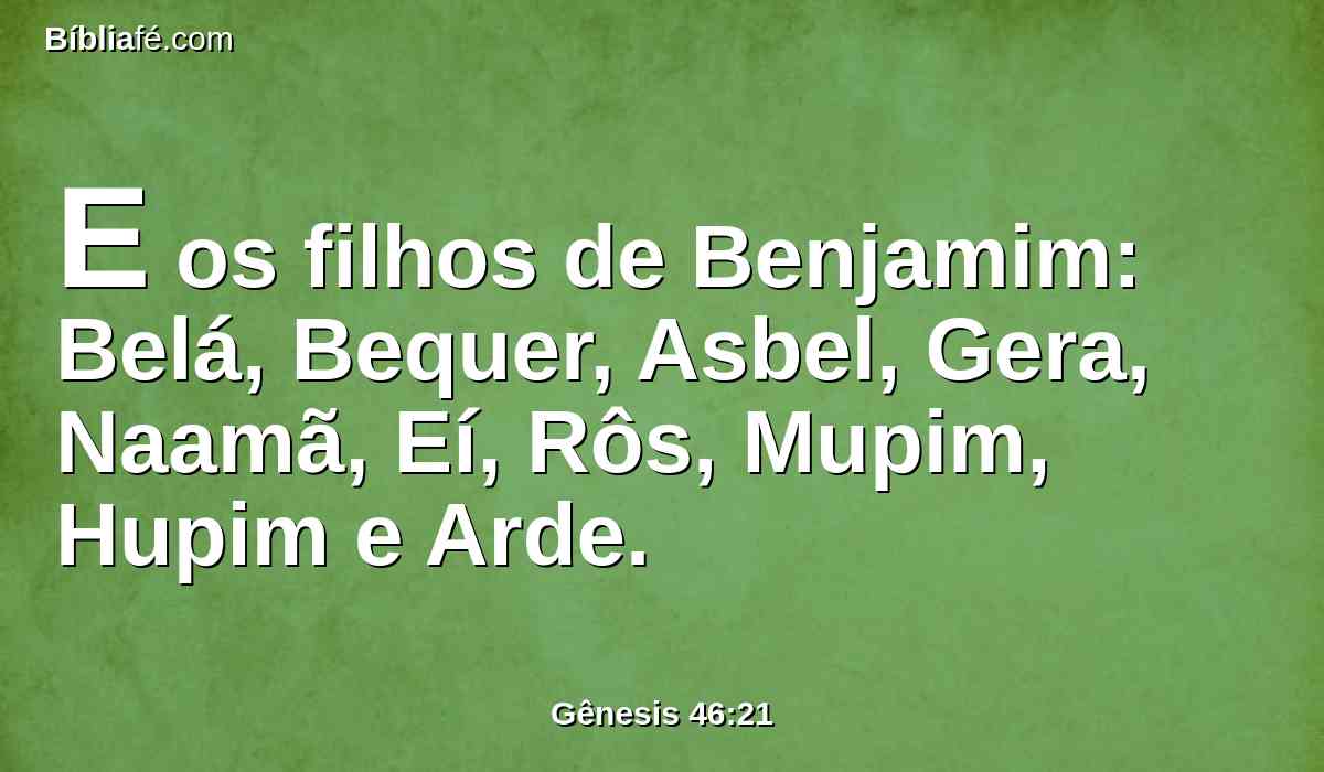 E os filhos de Benjamim: Belá, Bequer, Asbel, Gera, Naamã, Eí, Rôs, Mupim, Hupim e Arde.