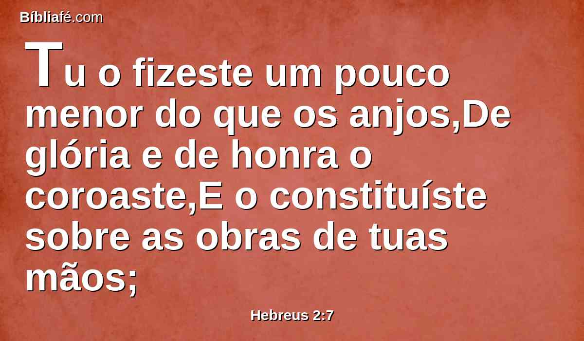 Tu o fizeste um pouco menor do que os anjos,De glória e de honra o coroaste,E o constituíste sobre as obras de tuas mãos;